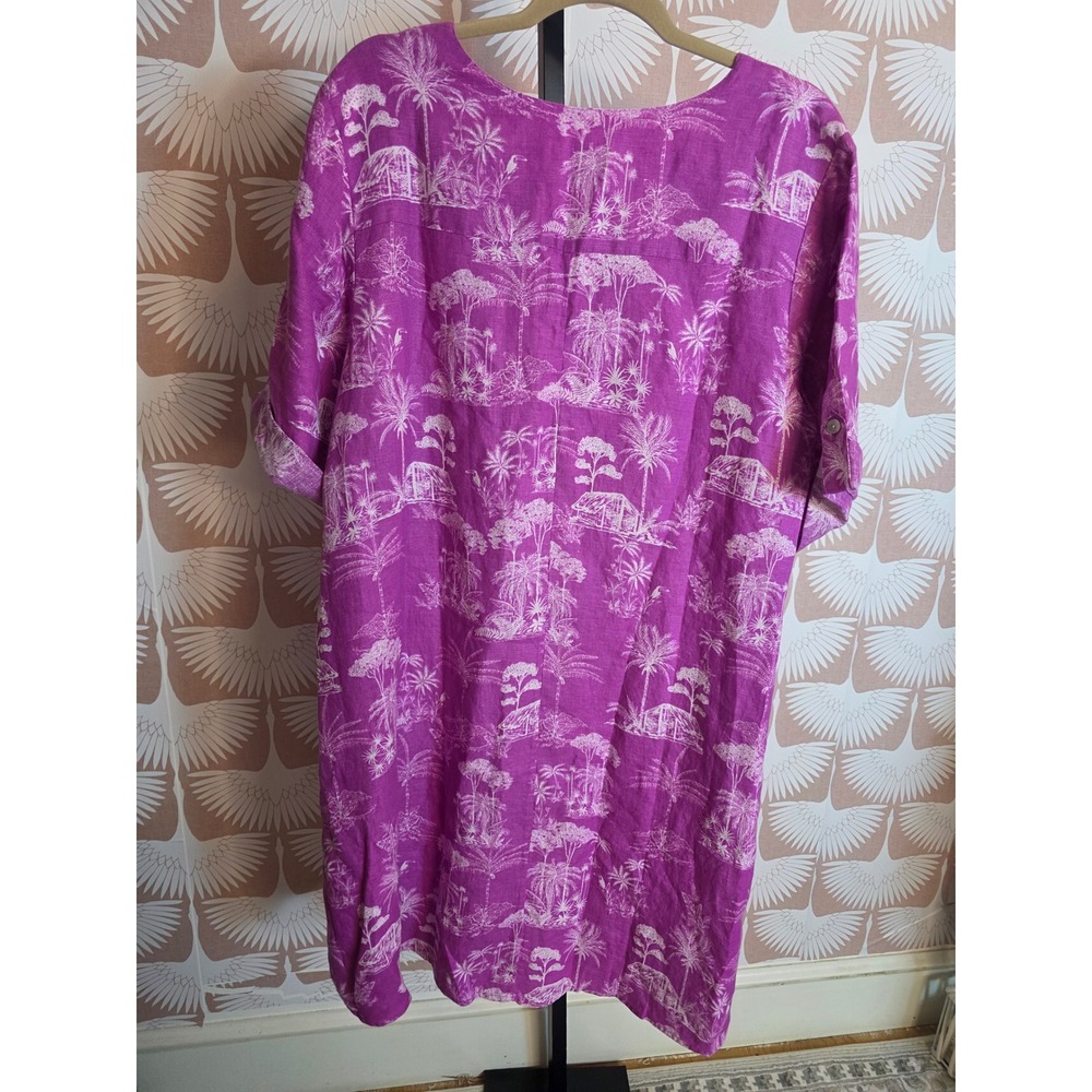 J. Jill Love Linen Purple Tropical Toile Tunic Dress 2X Plus Lilac Pockets - Picture 5 of 8